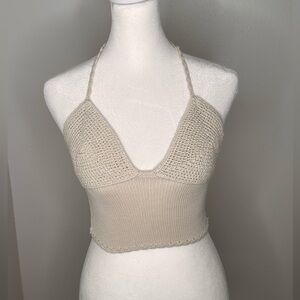 Zara Cream/Beige Knit Crochet Halter Crop Top
